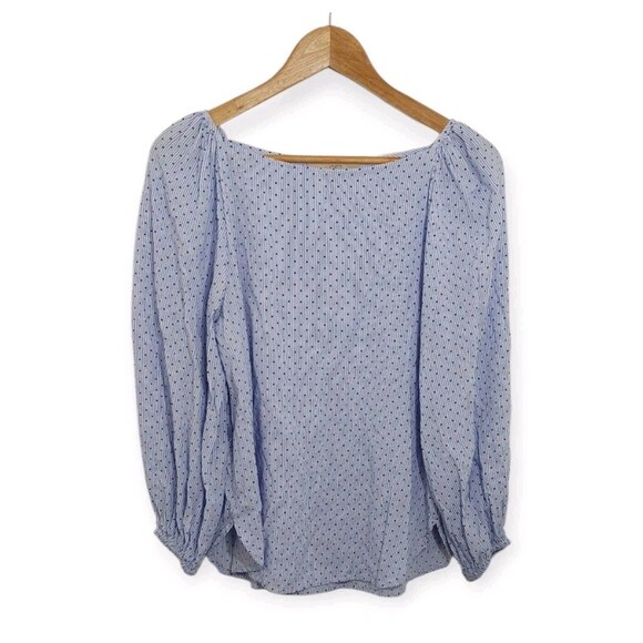 Loft Women's Size Small Blouse Blue Striped Dots - Picture 1 of 9